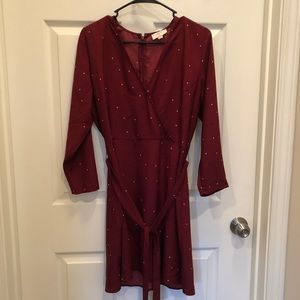 LOFT Outlet burgundy polka dot wrap dress